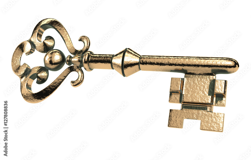 Abstract retro golden key with grunge on a white background. Key Abstract retro golden key with grunge on a white background. Key