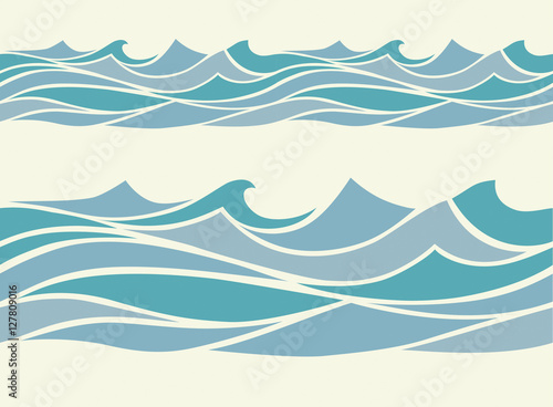 Seamless pattern with stylized blue waves