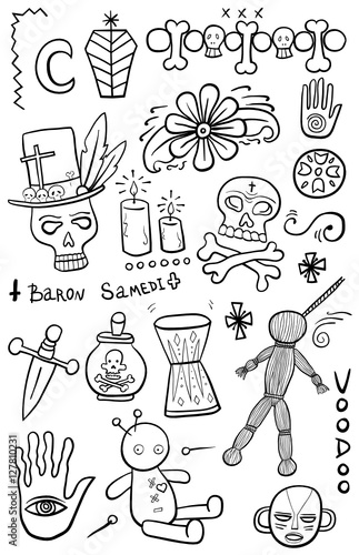 Set of hand drawn voodoo objects