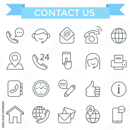 Contact us and communication icons, thin line, flat design