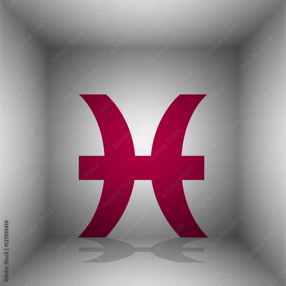 Obraz premium Pisces sign illustration. Bordo icon with shadow in the room.