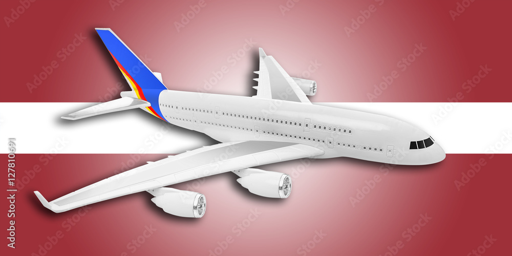 Plane and Latvia flag. Plane and Latvia flag.