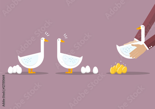 Businessman carrying special goose among ordinary goose