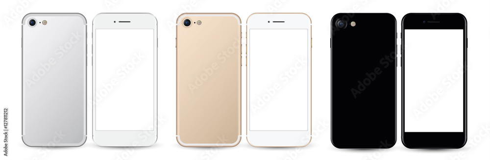 New smartphone silver, gold and black. Realistic vector illustration - obrazy, fototapety, plakaty 