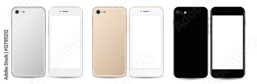 New smartphone silver, gold and black. Realistic vector illustration