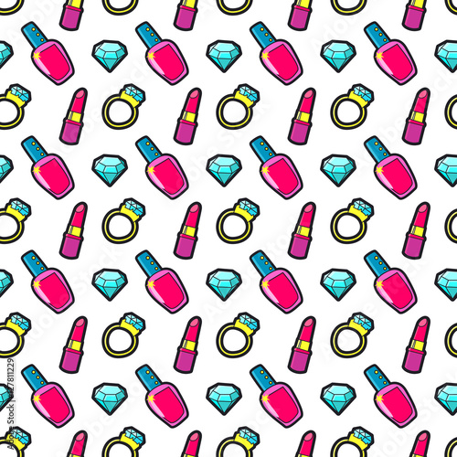 Seamless pattern with Fashion patches. Cute elements - nail Poli