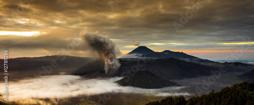 the very beautiful view of volcanic mountain called mount Bromo photo