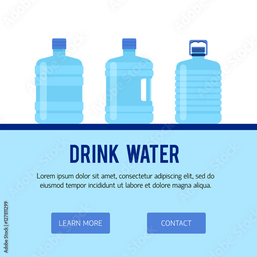 Vector flat illustration with water cooler and bottle. Modern te