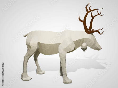 3D illustration of origami reindeer. Polygonal geometric style deer cartoon character  christmas illustration.