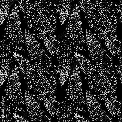 Abstract seamless background. Line graph. Vector shapes look like comets.Black and white pattern of round shapes. A template for a print fabric, wrapping paper, textiles.Like bubbles on the water