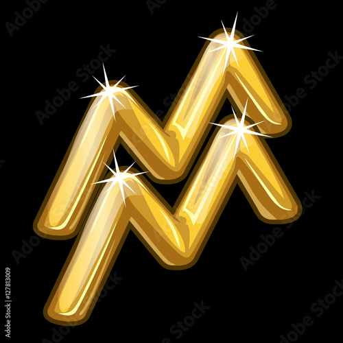 Gold zodiac sign aquarius on black background
