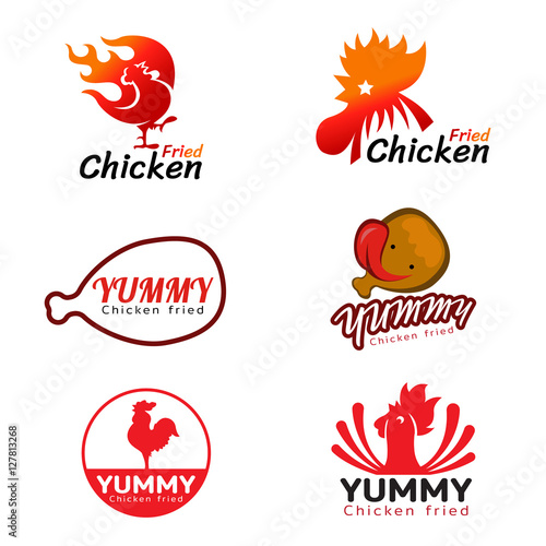 Yummy Fried chicken logo. Chicken Drumstick. vector set design