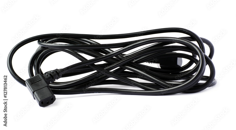 Black electric computer cable isolated over white background Black electric computer cable isolated over white background