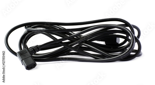 Black electric computer cable isolated over white background © exopixel