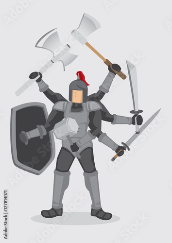 Superhuman Knight Warrior Cartoon Vector Illustration