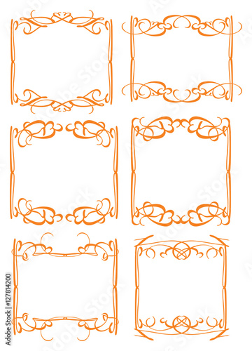 Orange Decorative border and Frames clipart set isolated on white Vector design element