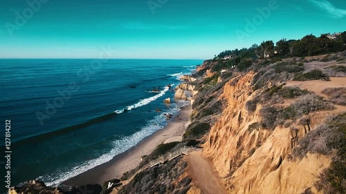 Deserted Wild El Matador Beach Malibu California Aerial Ocean View - Waves with Rocks