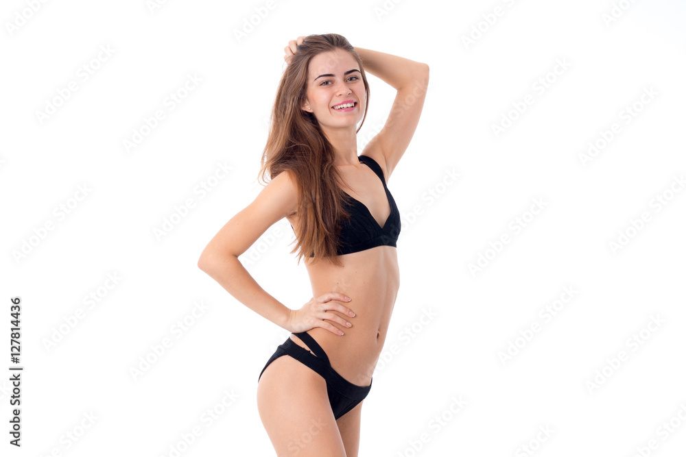 girl in black swimsuit