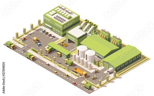 Vector isometric low poly garbage recycling center