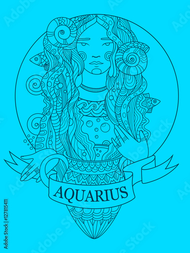 Aquarius zodiac sign coloring book vector