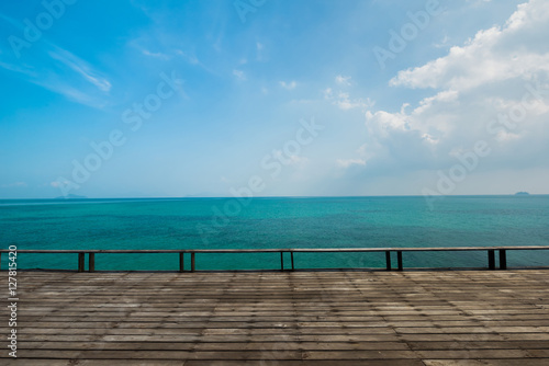 Old Terrace and wooden deck with blue sea