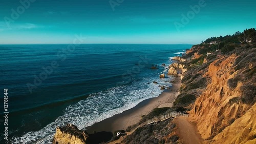Deserted Wild El Matador Beach Malibu California Aerial Ocean View - Waves with Rocks