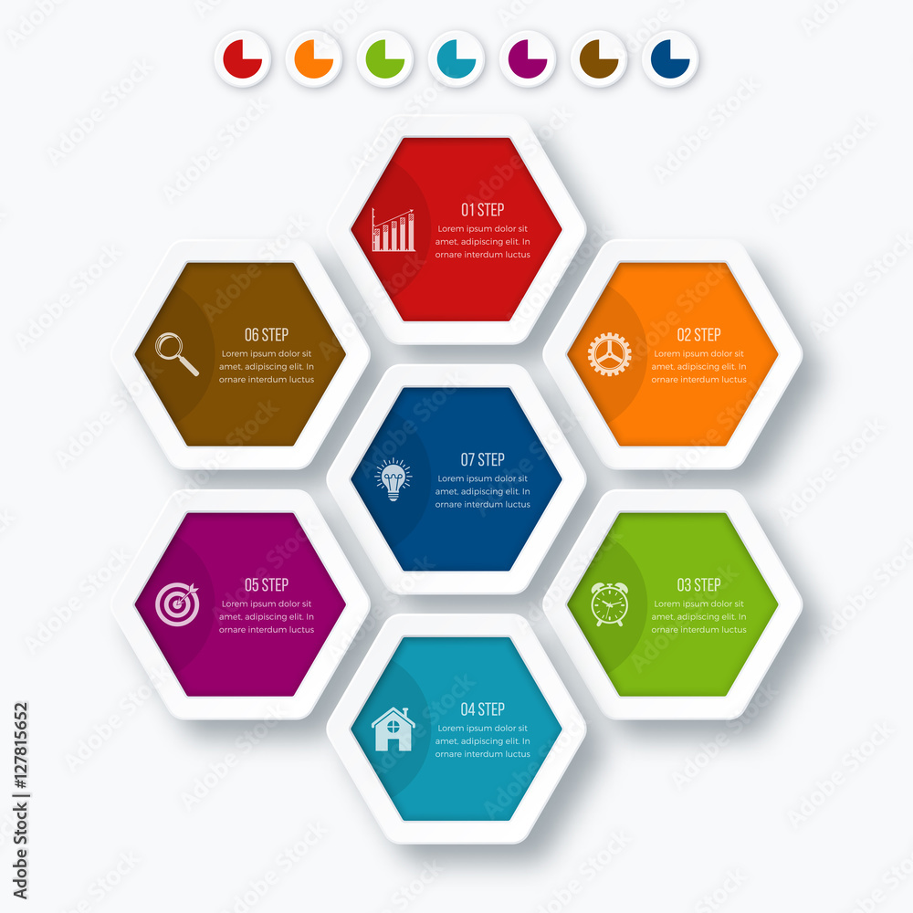 Vector illustration infographics seven hexagons Vector illustration infographics seven hexagons