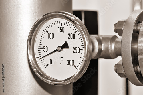 Industrial pressure gauge. Toned black and white