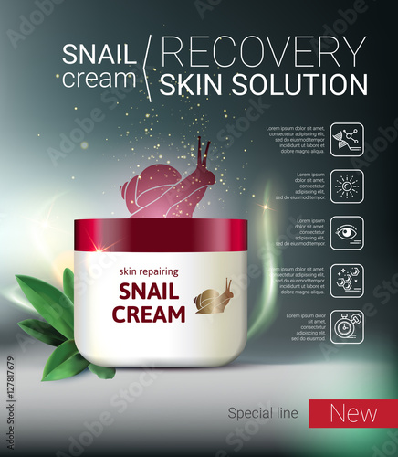 Vector Illustration with snail cream container.
