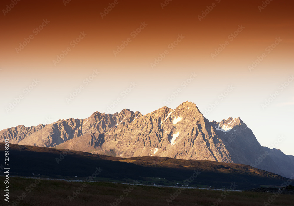 Norway northern mountains sunset landscape background