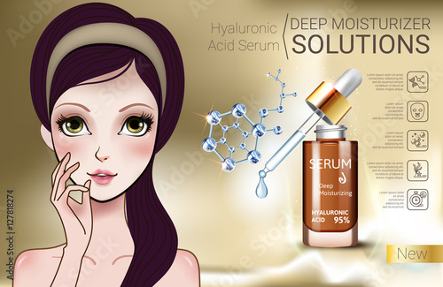Vector Illustration with Manga style girl and Hyaluronic Acid Serum