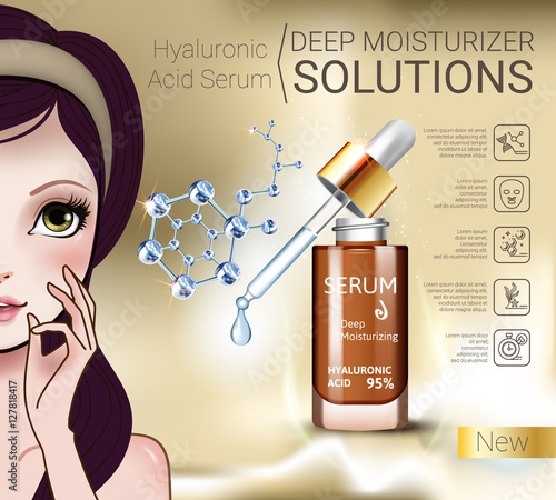 Vector Illustration with Manga style girl and Hyaluronic Acid Serum