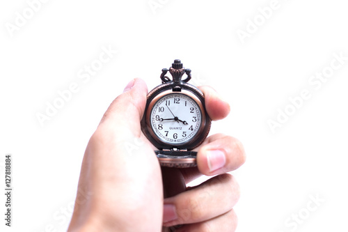 old pocket watch on white background