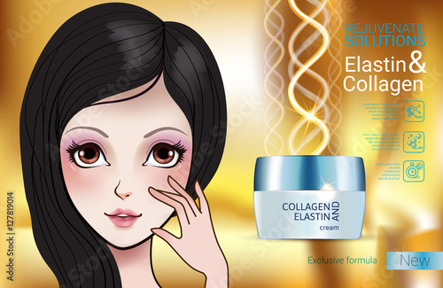 Vector Illustration with Manga style girl and collagen cream