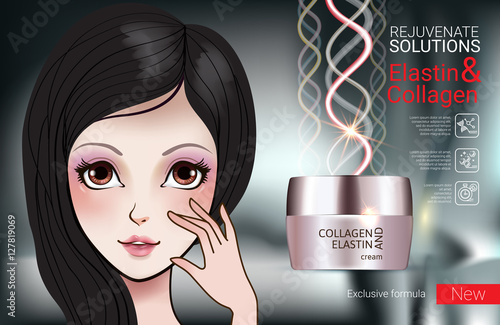 Vector Illustration with Manga style girl and collagen cream