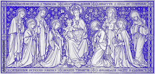 Photography BRATISLAVA, SLOVAKIA, NOVEMBER - 21, 2016: The lithography Madonna among the virgins designed by unknown artist with the initials F
