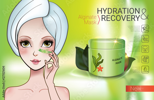 Vector Illustration with Manga style girl and Alginate Mask