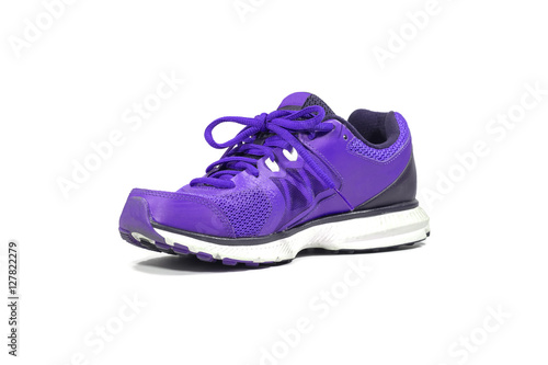 Colorful purple running and fashion sneaker shoe isolated on white background.