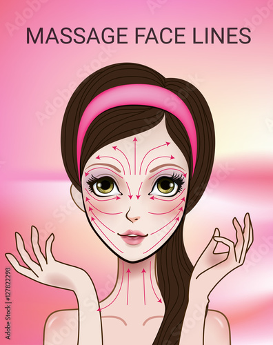 Vector illustration with face massage lines