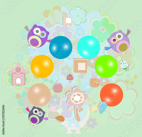 Wallpaper Mural Doodle owls with balls on floral background Torontodigital.ca