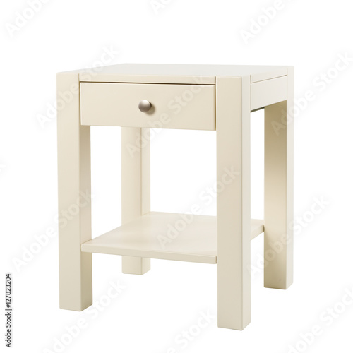 Wooden furniture isolated on white. White classic nightstand.