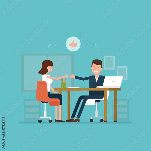 Vector concept of job interview women in flat style.