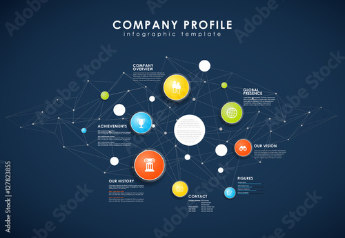 Company profile overview template with colorful circles.