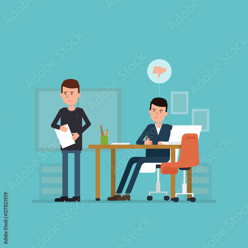 Flat concept of unsuccessful interview. Vector illustration.
