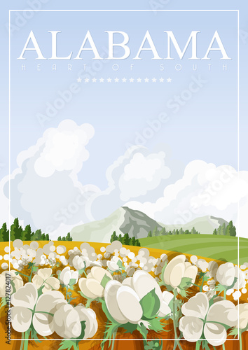Alabama vector poster. American travel banner. Illustration about United States of America. Background with USA theme