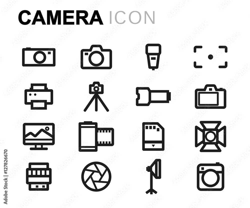 Vector line camera icons set Vector line camera icons set