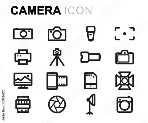 Vector line camera icons set