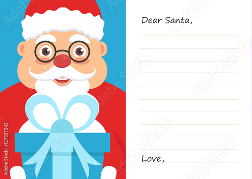 Letter Dear santa claus for Merry Christmas or New year. Postcard or greeting card template. Flat.
