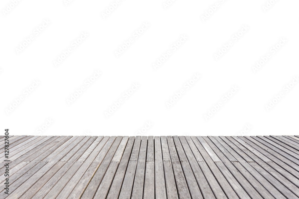 Old exterior wooden decking or flooring isolated on white. Saved