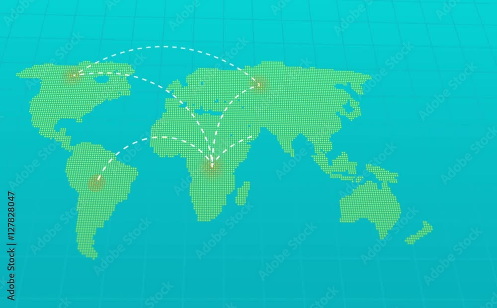 World map infographic animation. Connected dots from lines on map ...